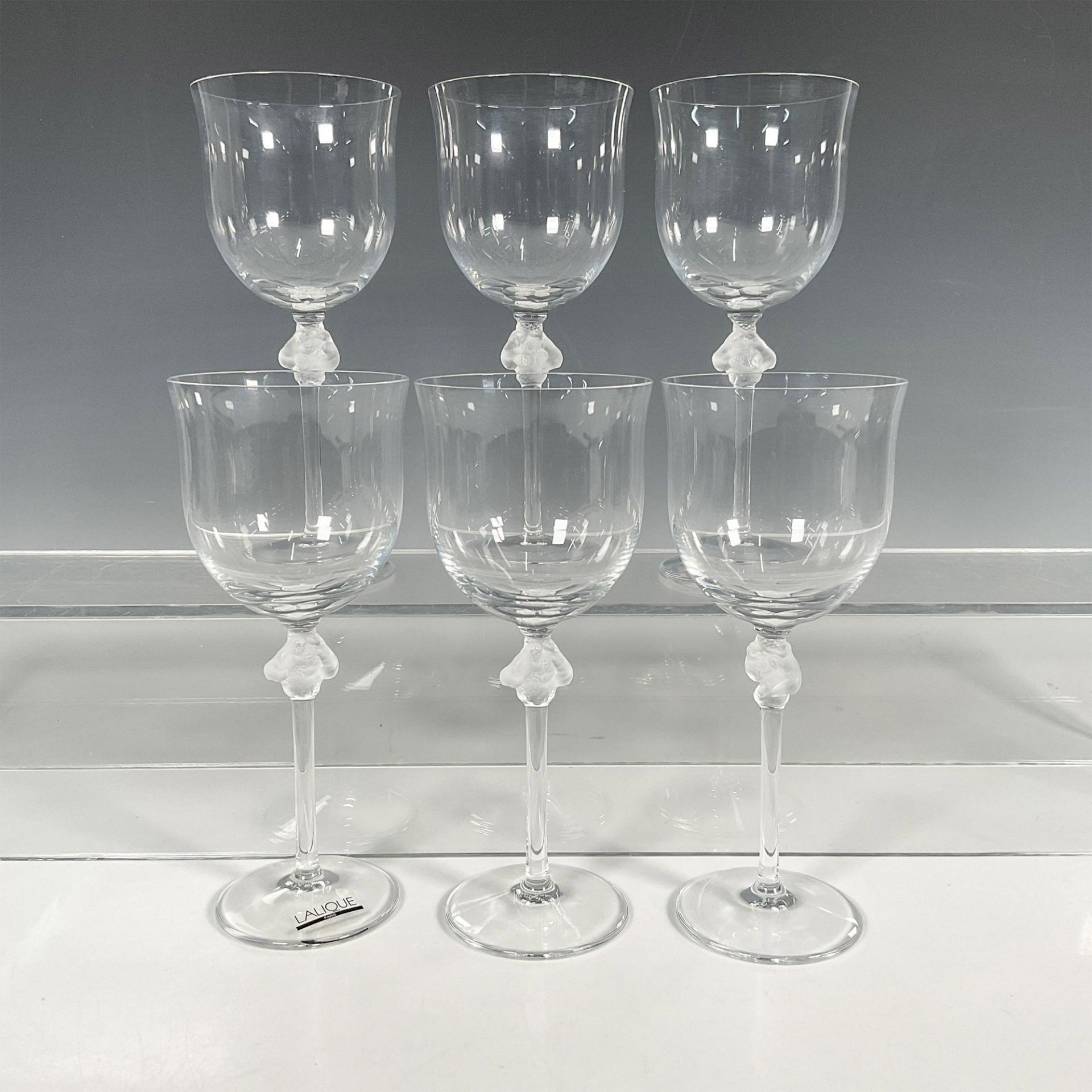 6pc Lalique Crystal Burgundy Wine Glasses, Roxane