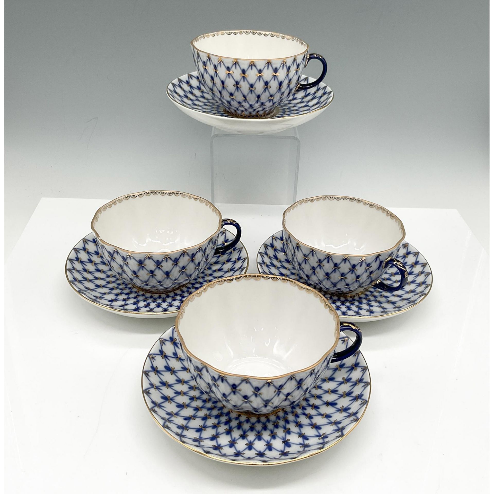 8pc Russian Lomonosov Porcelain Teacups + Saucers - Bild 5 aus 8