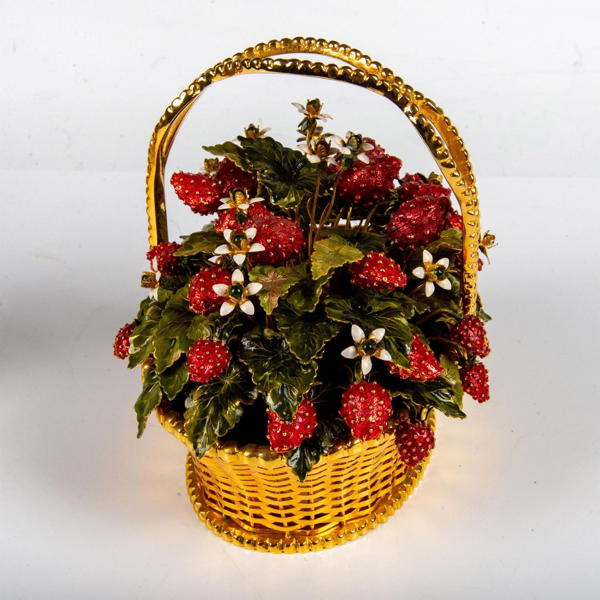 3pc Gorham Gold Plated Tree Sculpture & Enamel Flower Baskets - Image 3 of 6