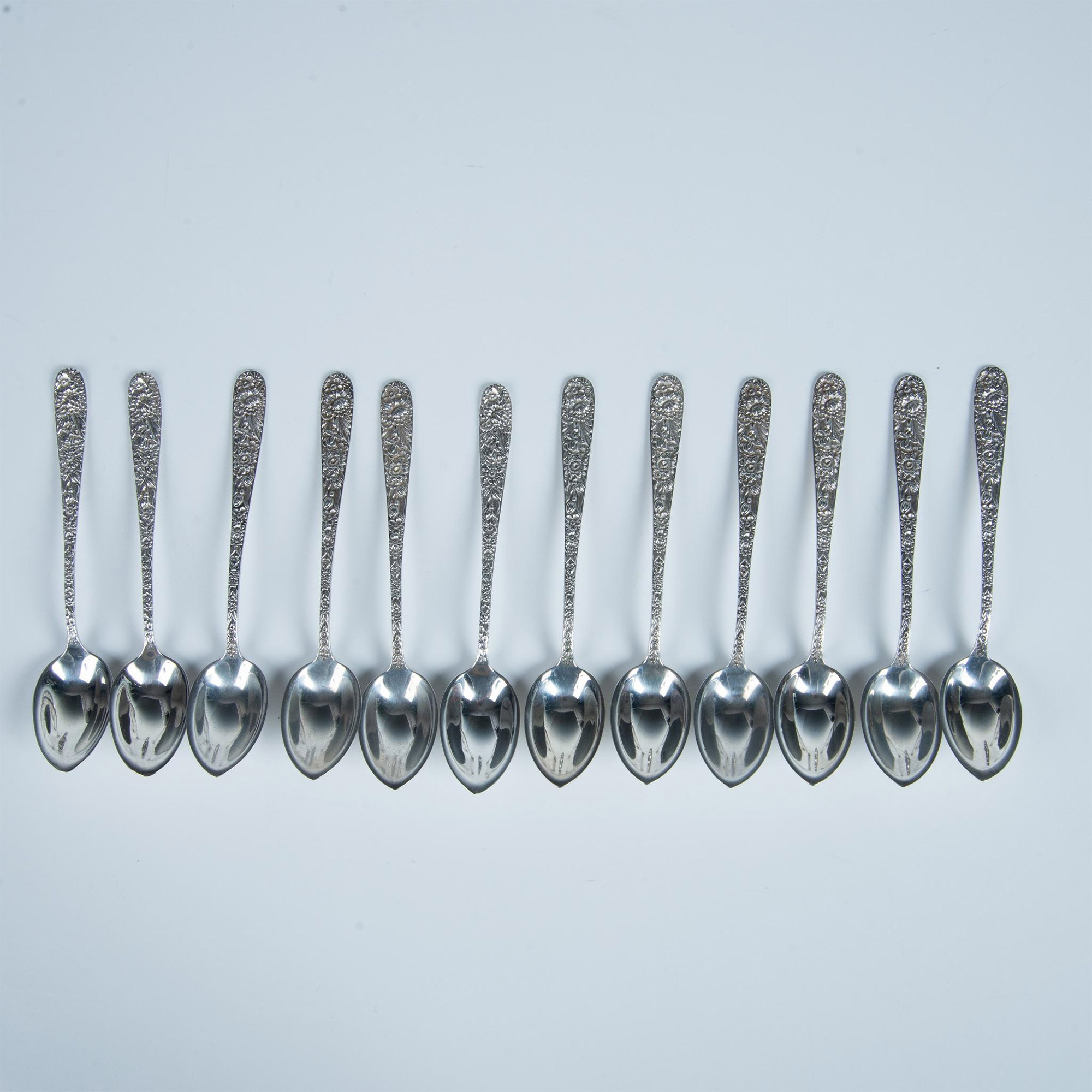 12pc S. Kirk & Son Sterling Silver Repousse Teaspoons - Image 2 of 12