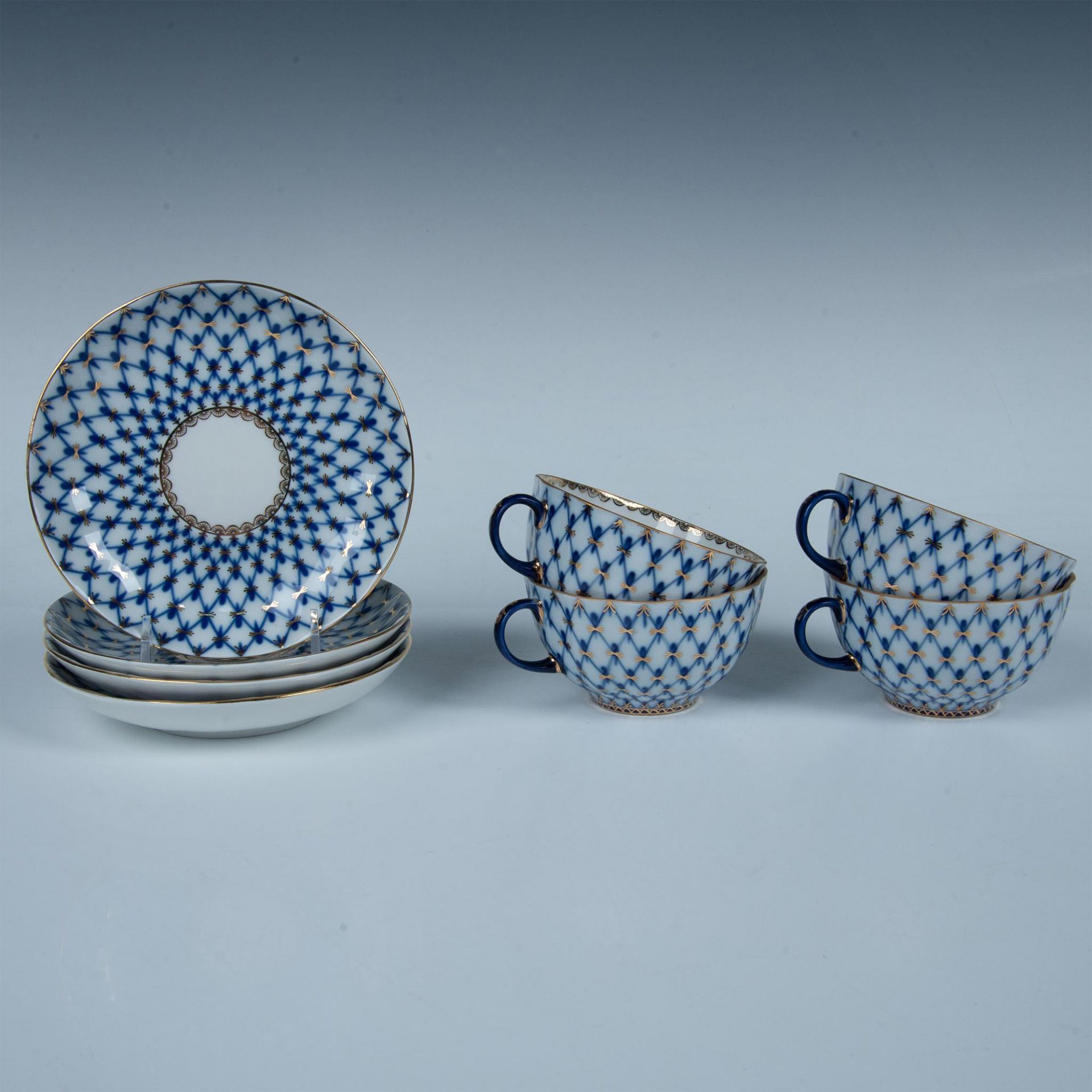 8pc Russian Lomonosov Porcelain Teacups + Saucers - Image 2 of 8