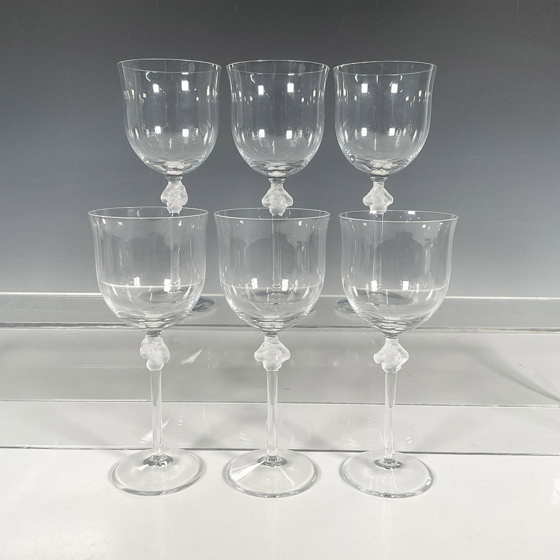6pc Lalique Crystal Burgundy Wine Glasses, Roxane - Image 2 of 3
