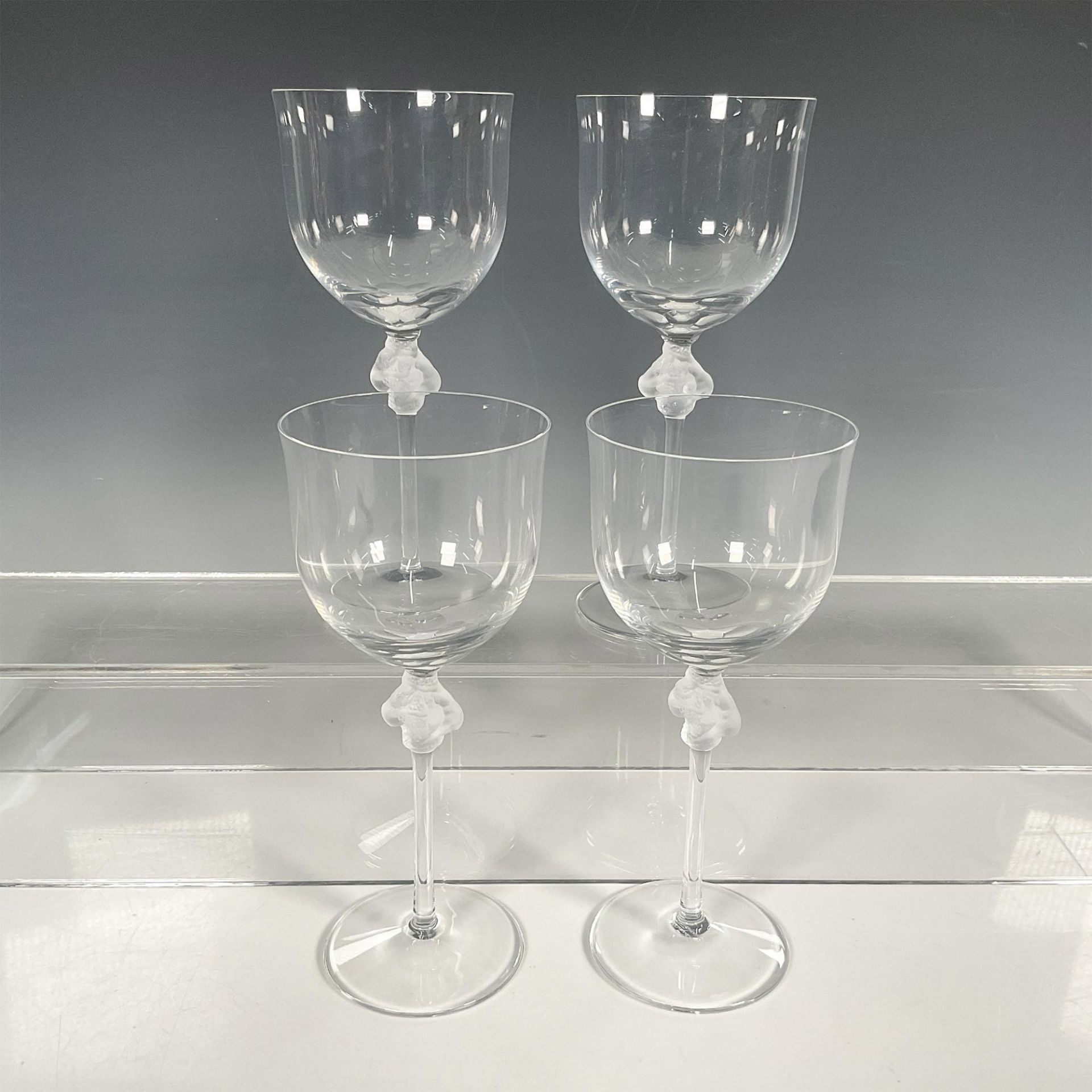 4pc Lalique Crystal Water Goblets, Roxane Pattern
