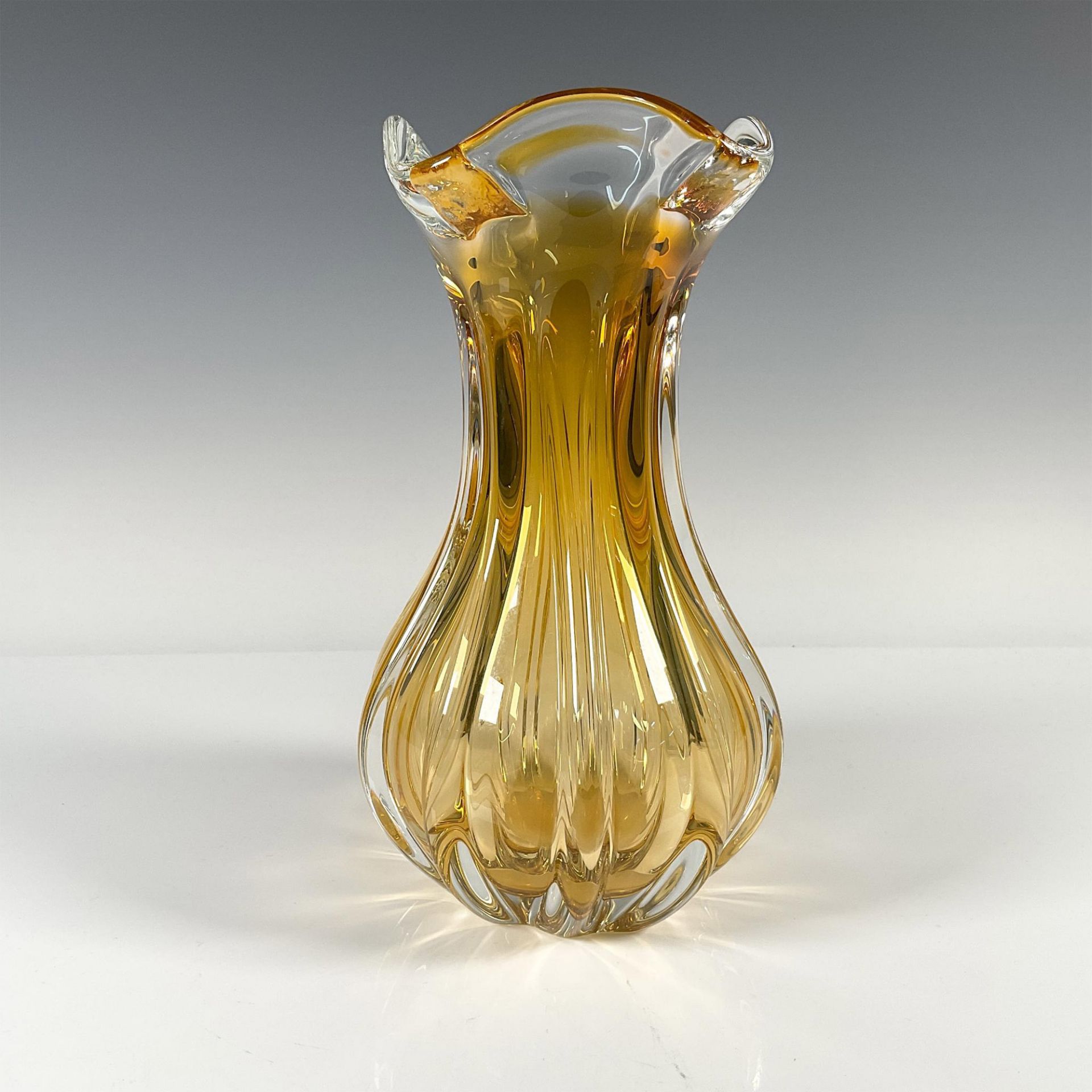 Amber Colored Crystal Vase - Image 2 of 3