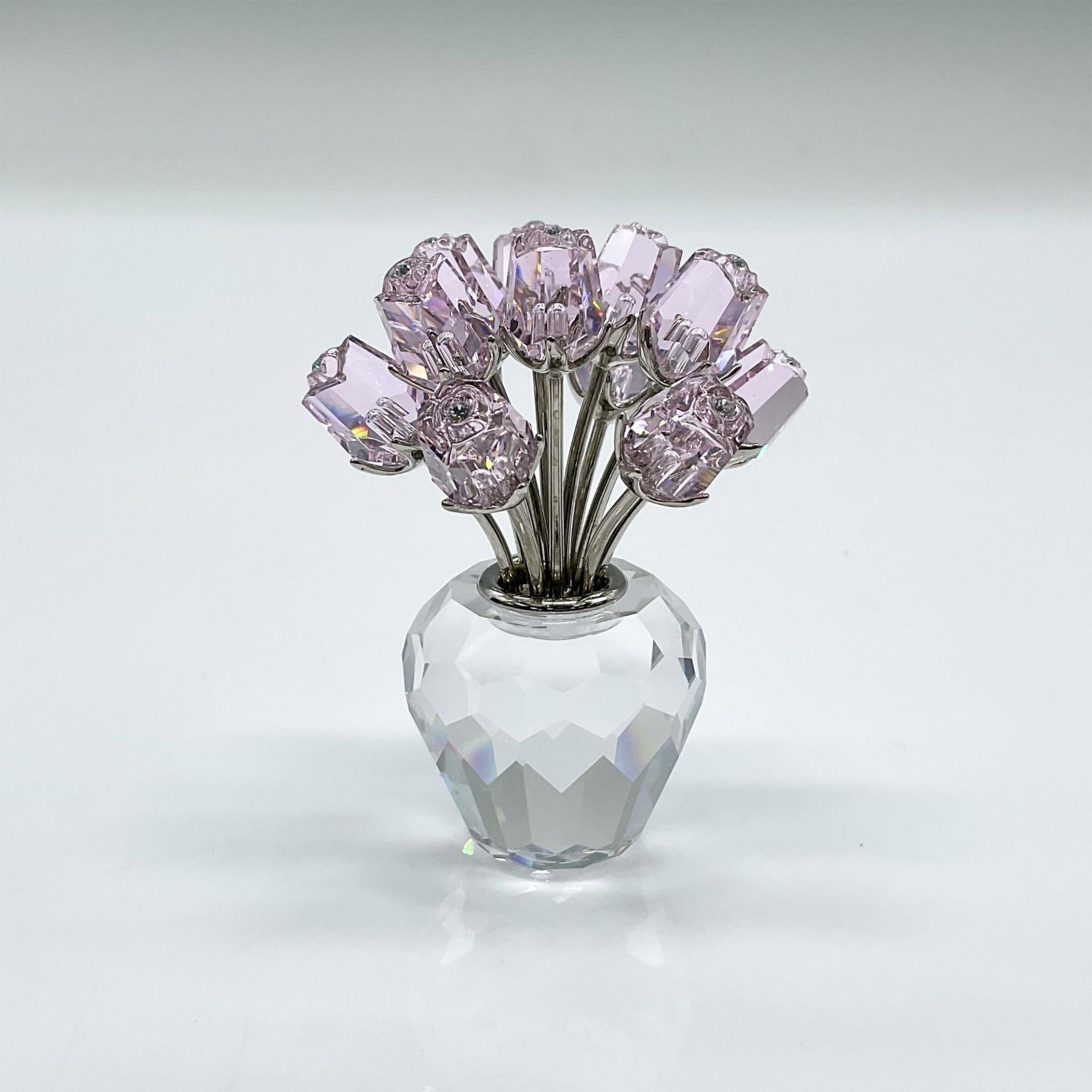 Swarovski Crystal Figurine, Pink Roses, Rhodium Stems