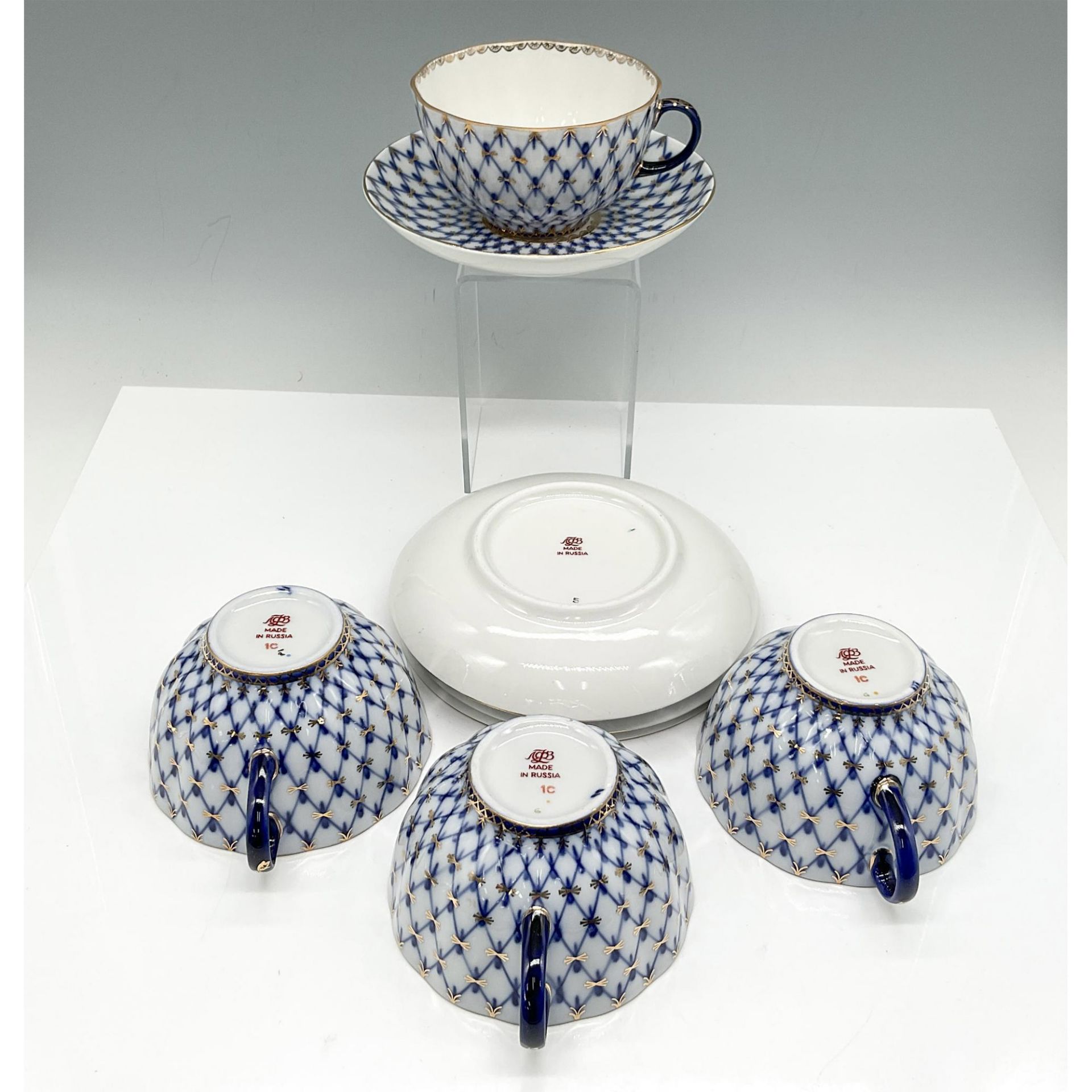 8pc Russian Lomonosov Porcelain Teacups + Saucers - Bild 4 aus 8