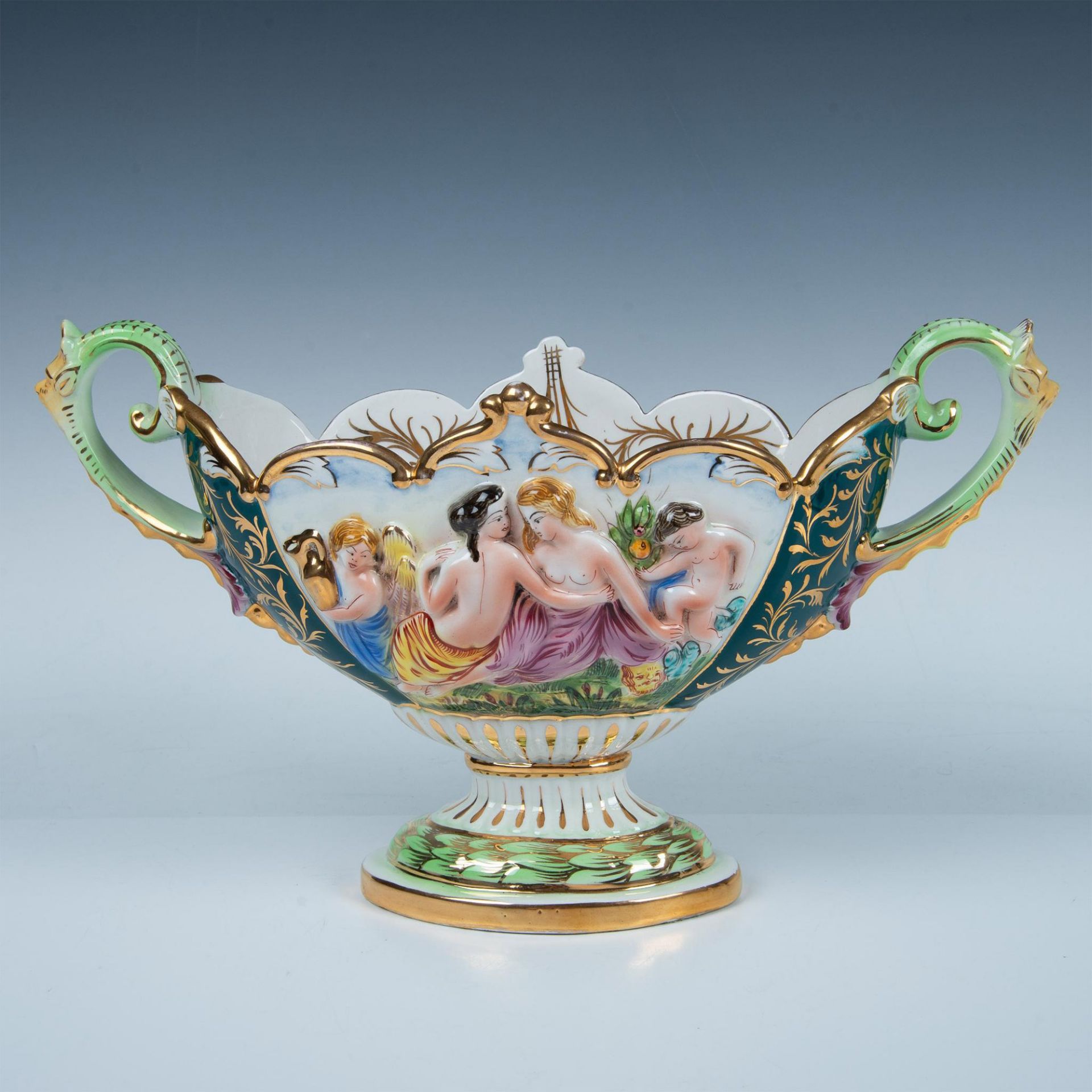 Large Capodimonte Italy Handled Centerpiece Vase - Image 2 of 8