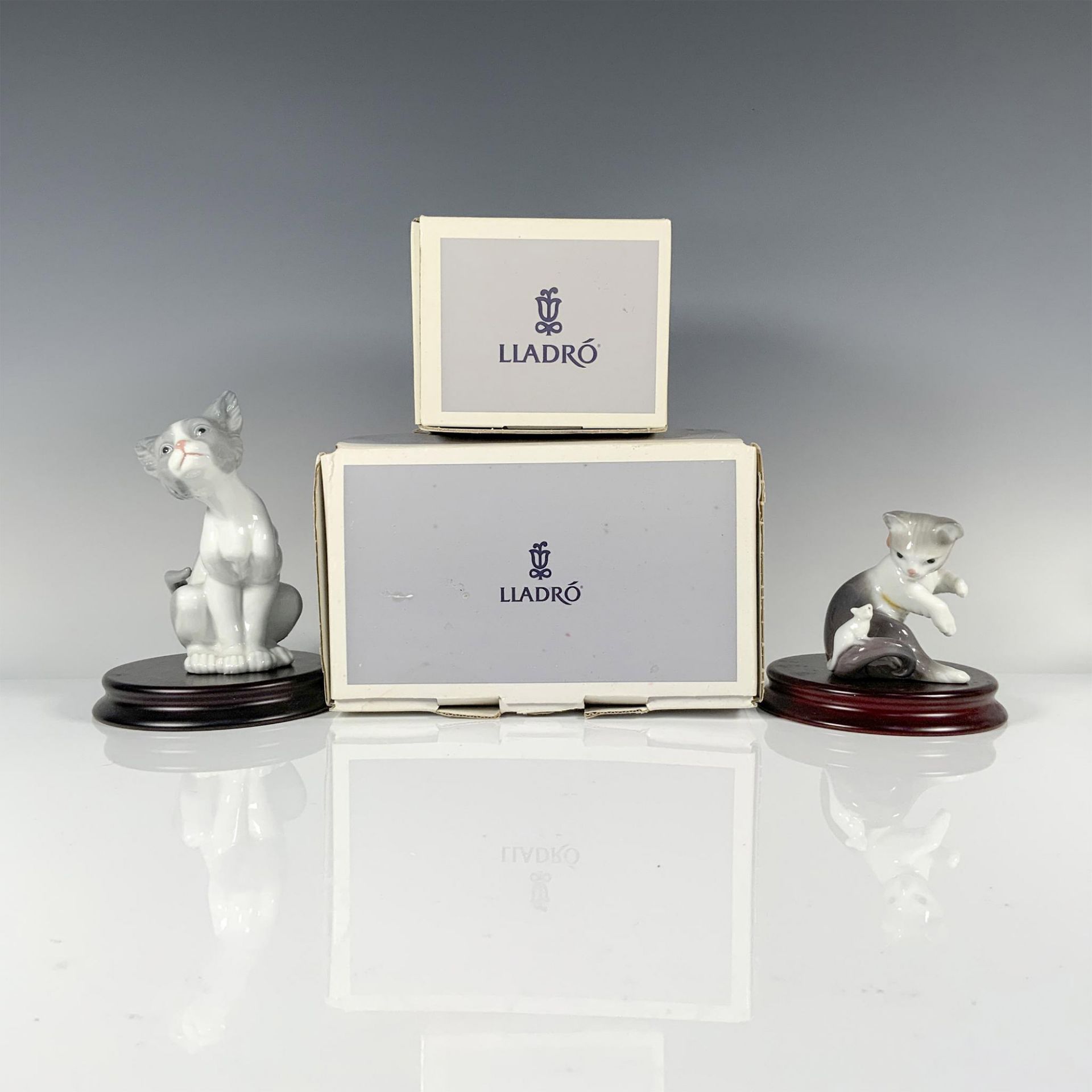 2pc Lladro Porcelain Figurines with Base, Cat, Cat and Mouse - Bild 4 aus 4