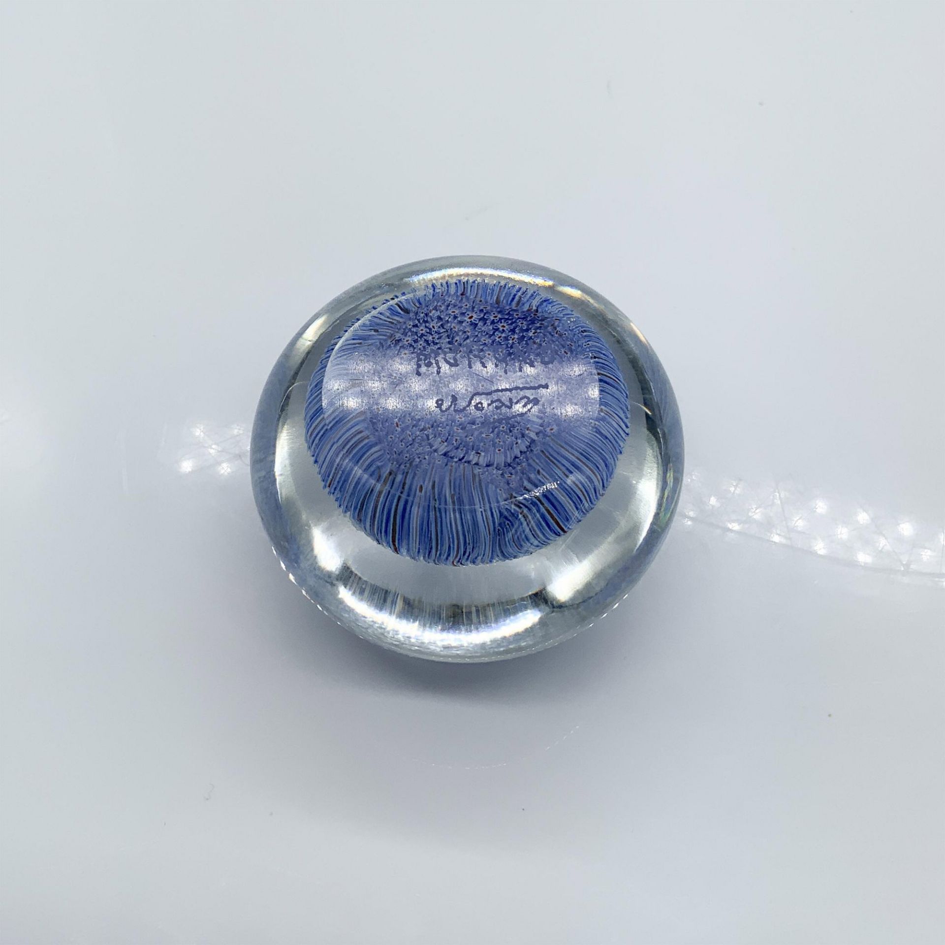 Murano Glass Blue Millefiori Paperweight, Signed - Bild 4 aus 4
