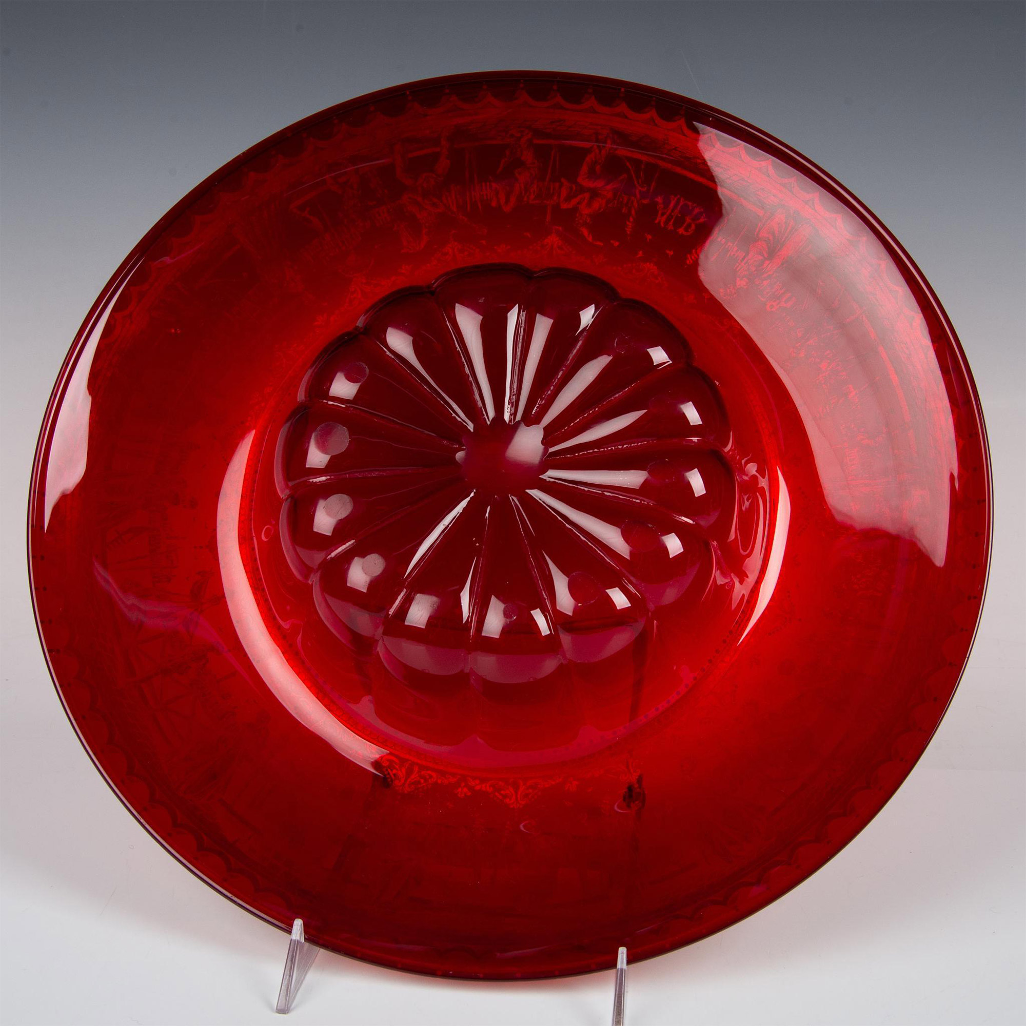 Cranberry Glass Centerpiece Bowl with Gilt Design - Image 7 of 7