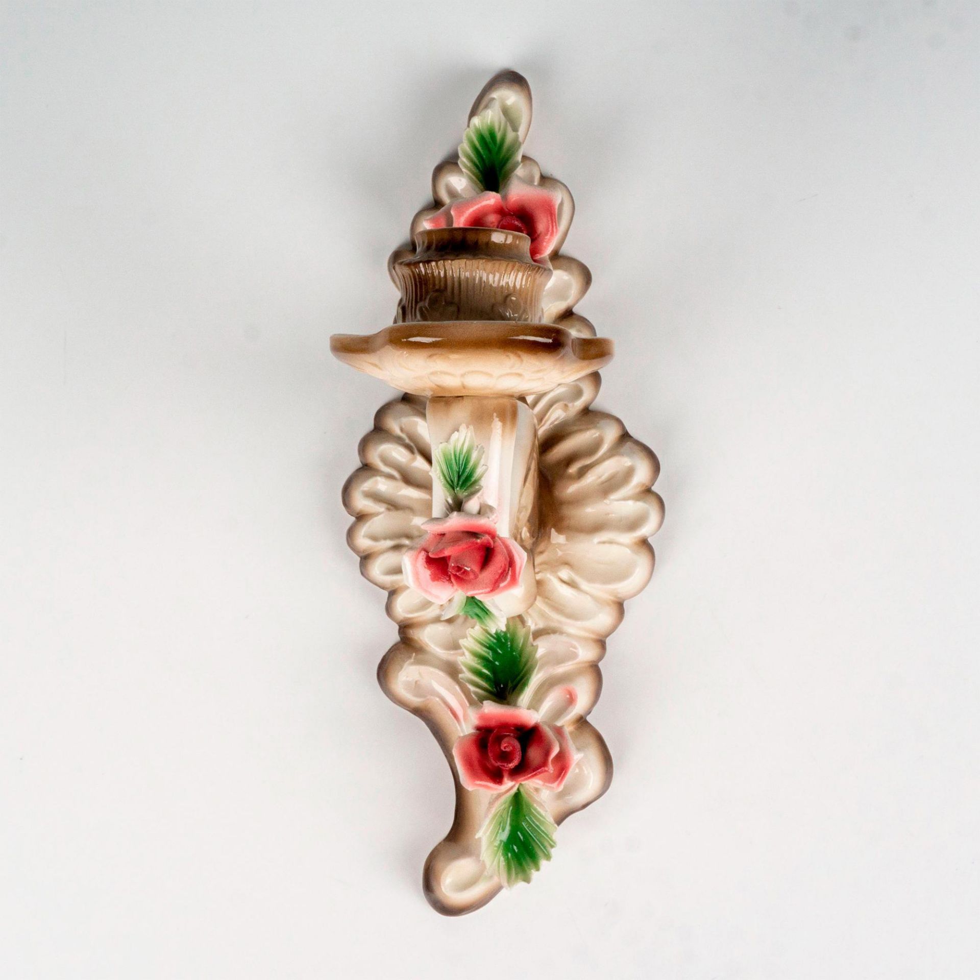 Vintage Capodimonte Candle Sconce Yellow and Red Roses - Image 2 of 3