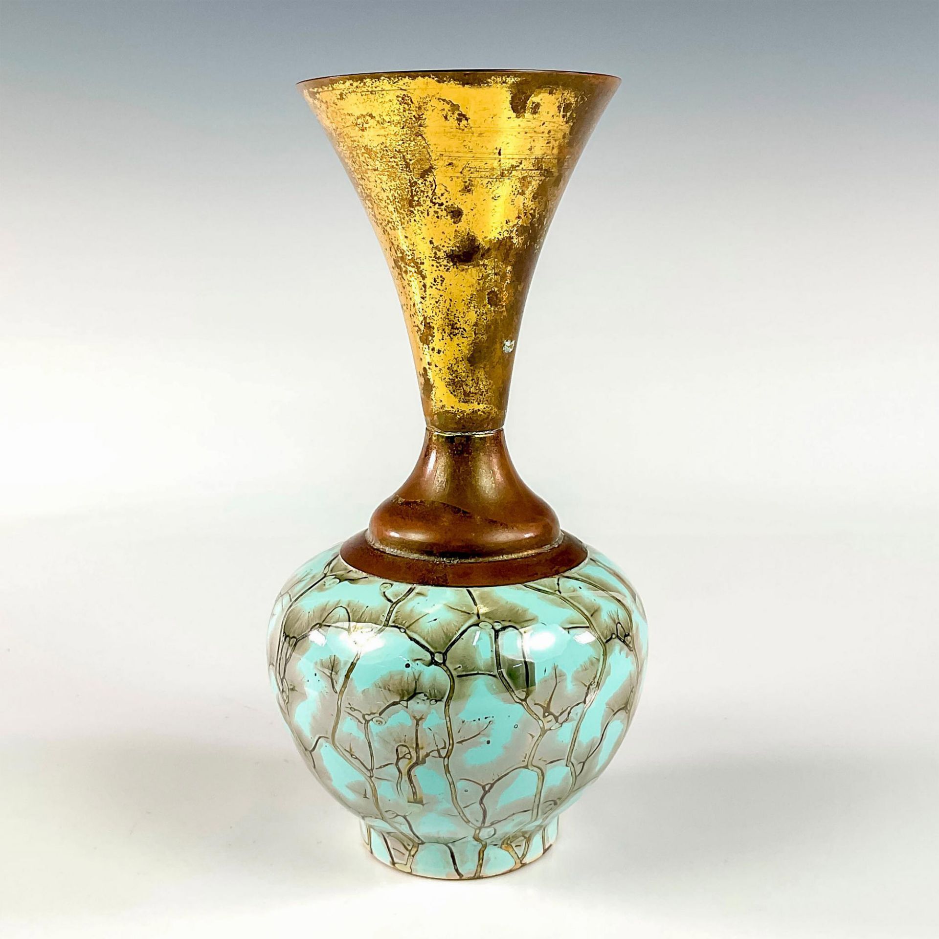 Mid-Century Modern Delft Marbled Glaze Vase