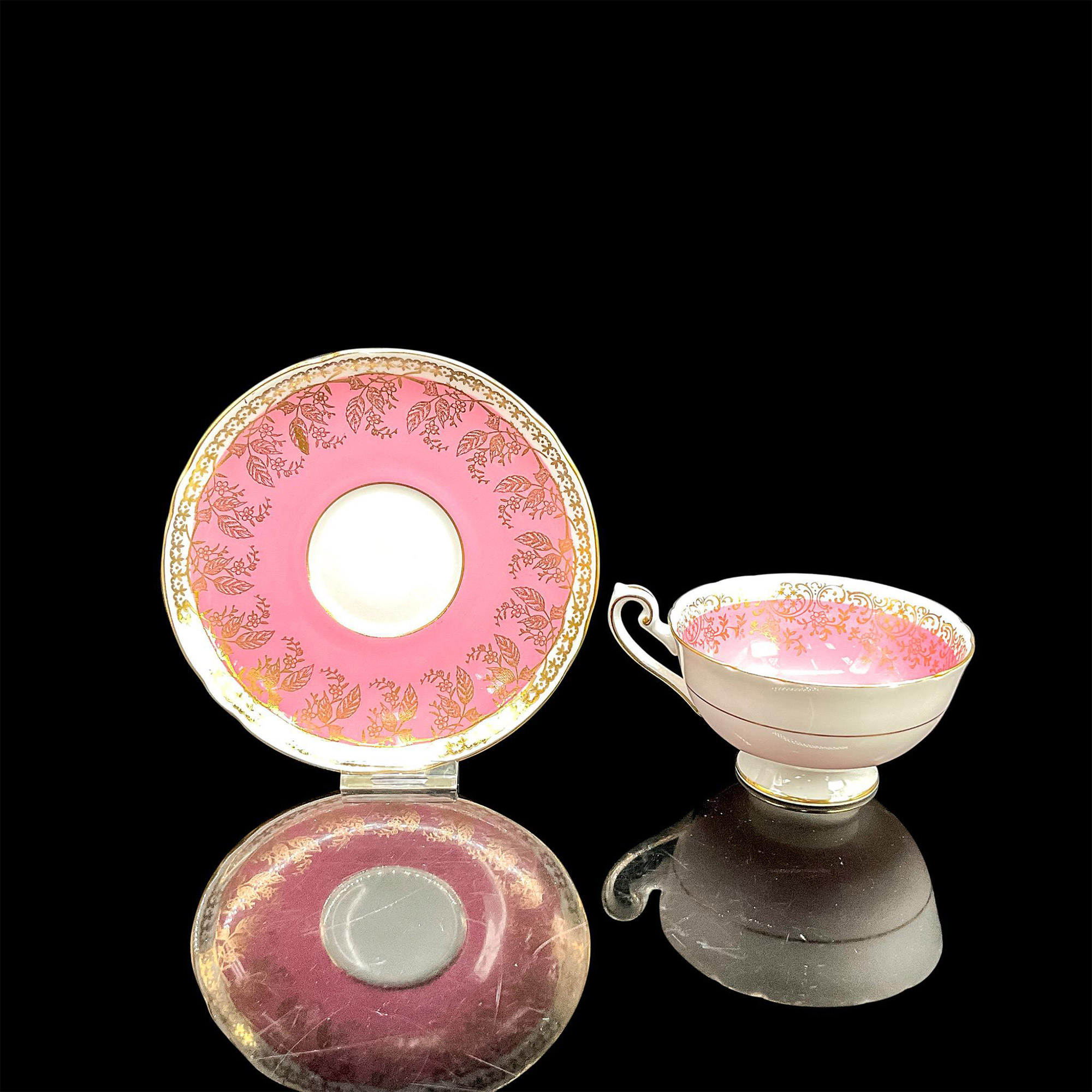 2pc Shelley England Cup and Saucer, Pink and Gold - Image 2 of 3