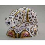 Royal Crown Derby Large Snow Leopard Paperweight, Vintage