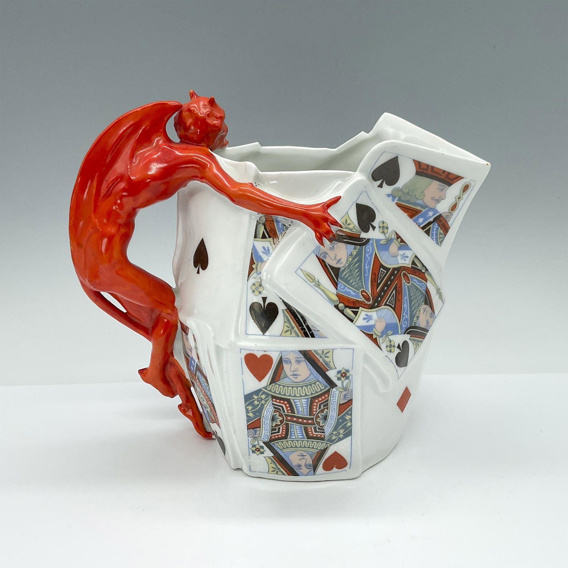 Royal Bayreuth Porcelain Pitcher, Devil and Cards - Image 2 of 3