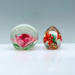 2pc Floral Motif Art Glass Paperweights