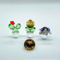 4pc Swarovski Crystal Figurines, Flowers + SCS Diamond