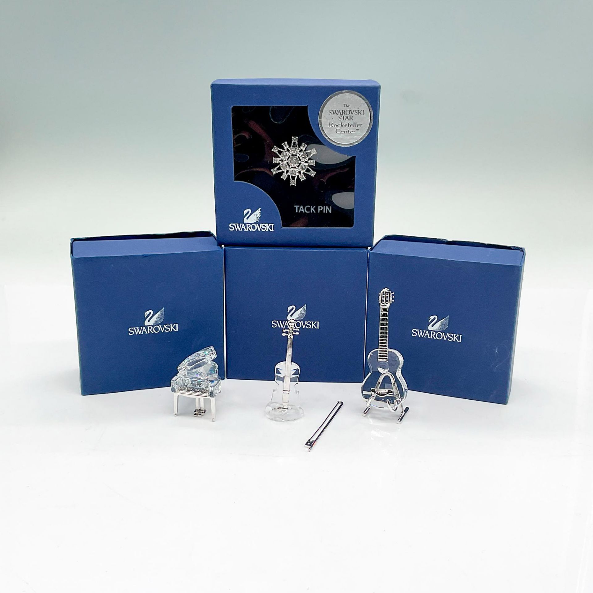 4pc Swarovski Crystal Figurines, Musical Instruments + Pin - Image 6 of 6