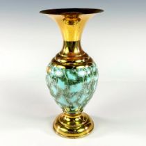 Mid-Century Modern Delft Brass Base Marbled Glaze Vase