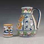 Original Hand-Painted Ceramic Carafe & S. Gimignano Tumbler