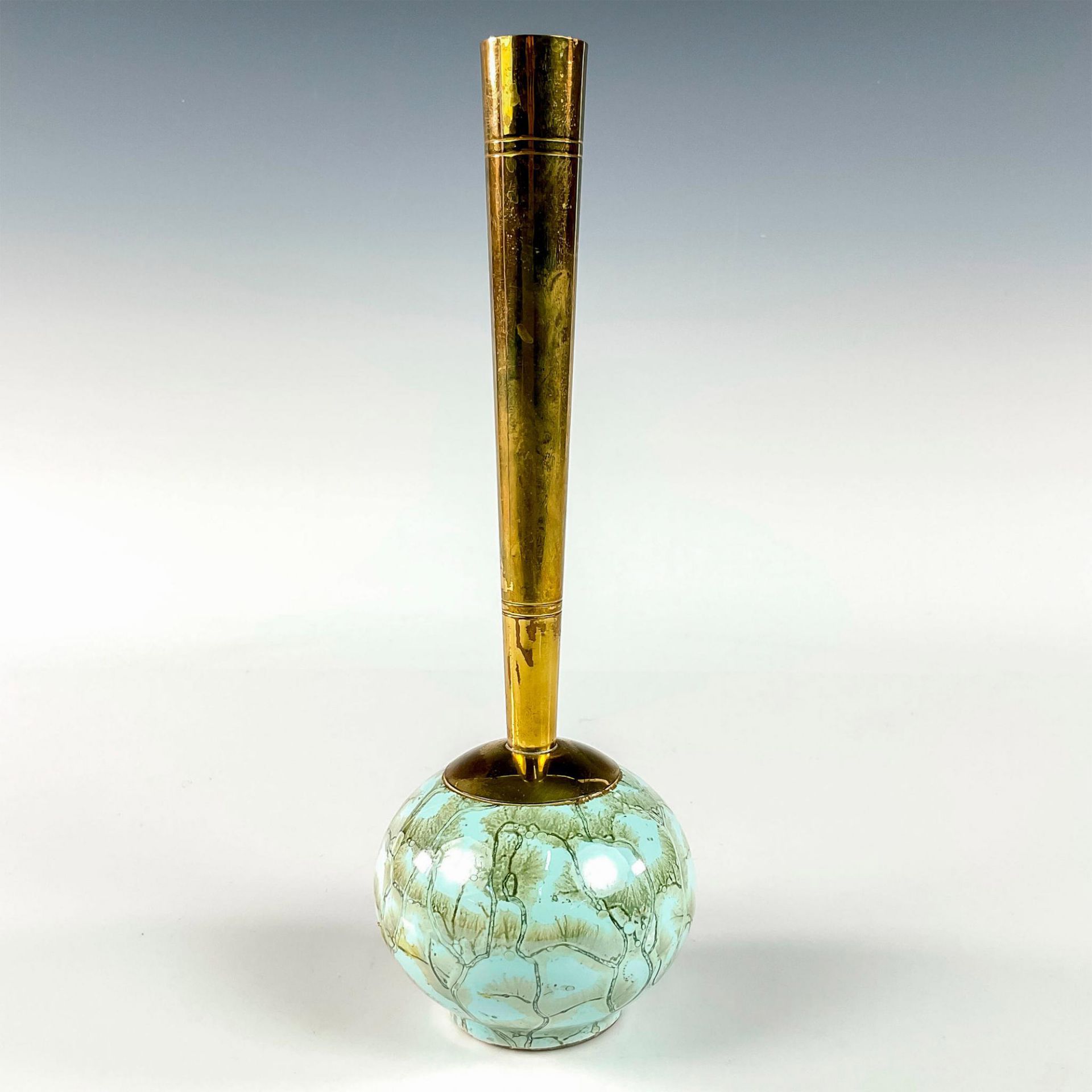 Unusual Delft Mid-Century Modern Lustre Glaze Bud Vase - Image 2 of 3