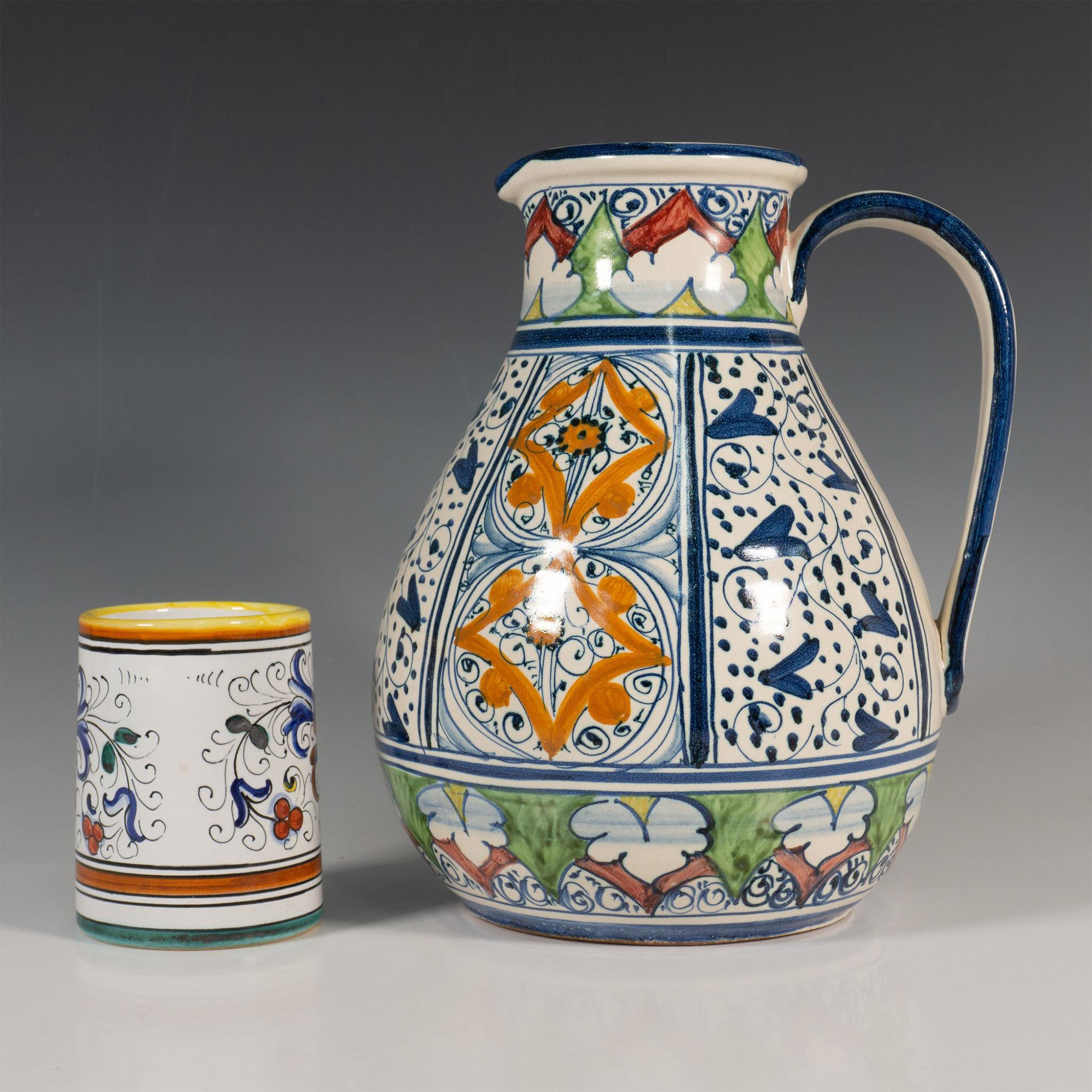 Original Hand-Painted Ceramic Carafe & S. Gimignano Tumbler - Image 2 of 5