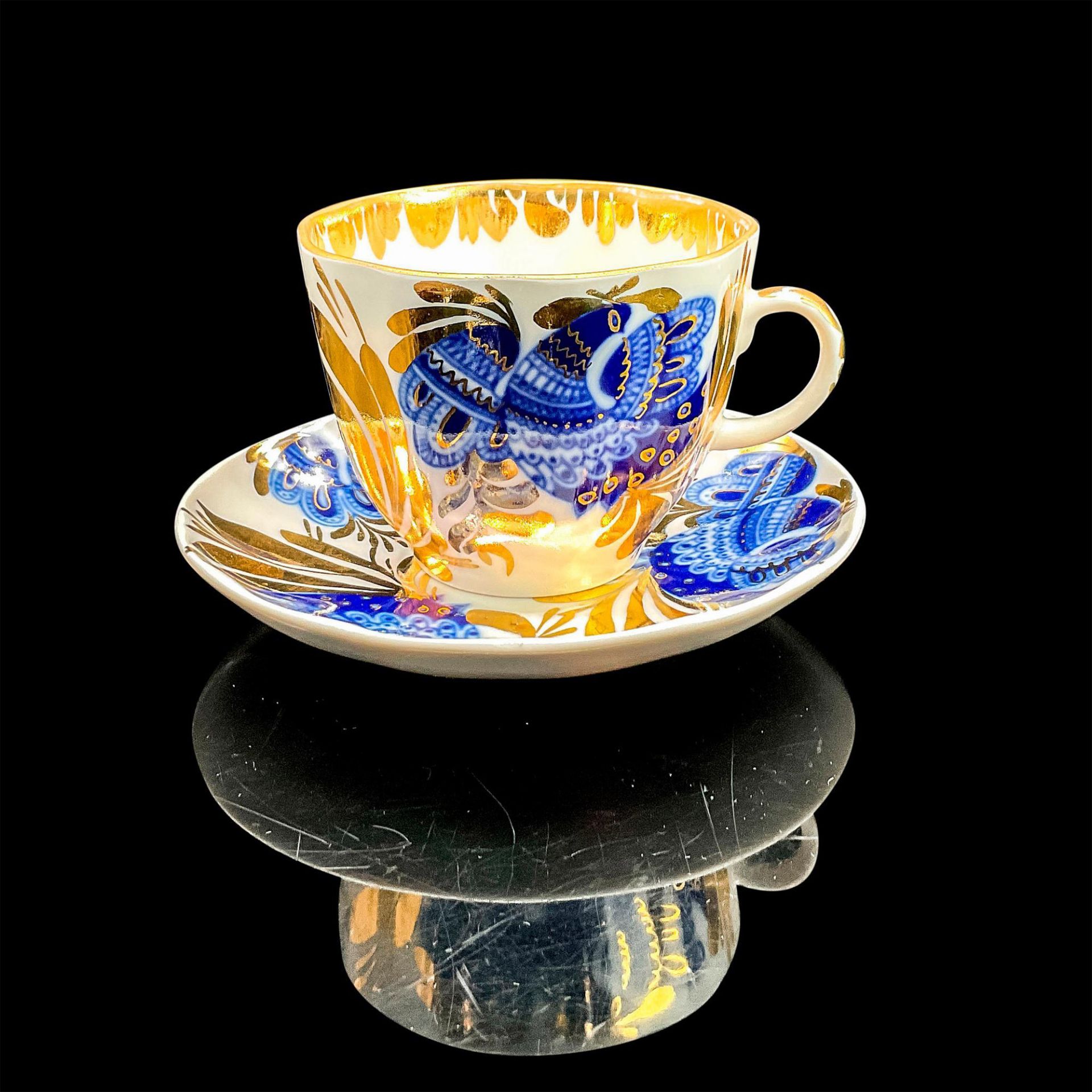 2pc Lomonosov Bone China Cup and Saucer, Golden Garden