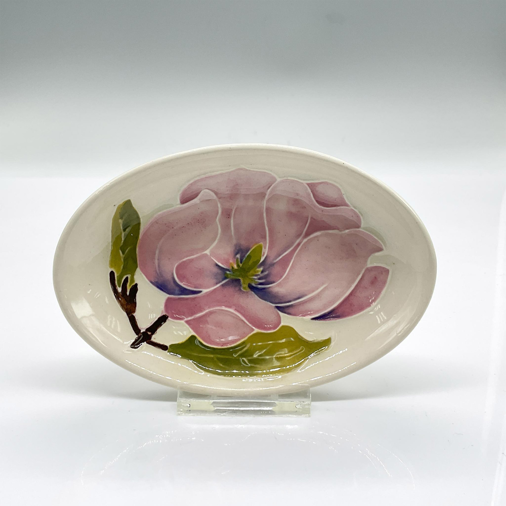 Moorcroft Pottery Small Oval Dish, Pink Magnolia Flower