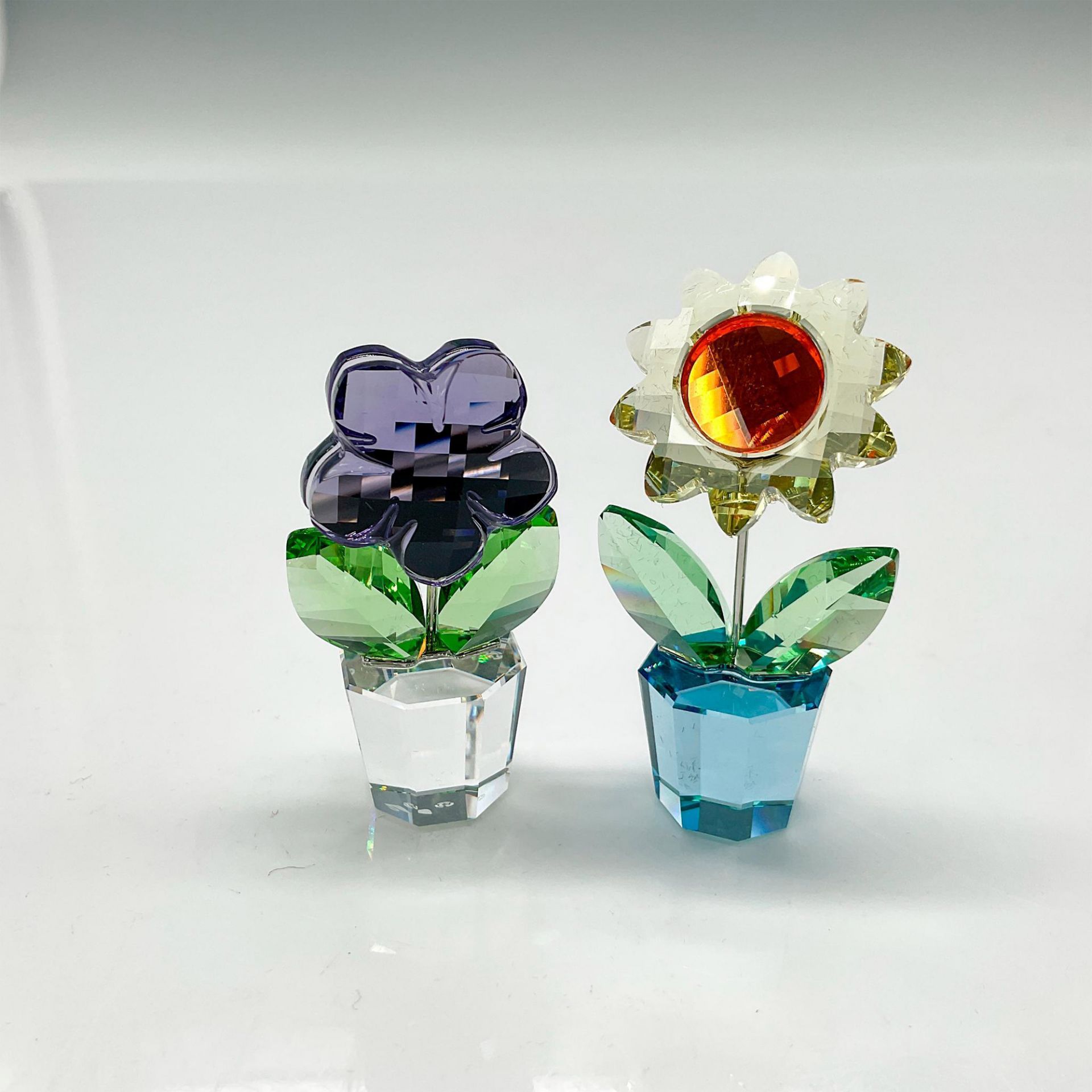 2pc Swarovski Crystal Figurines, Sunflower + Violet