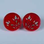 Red Asian Floral Clip-On Earrings