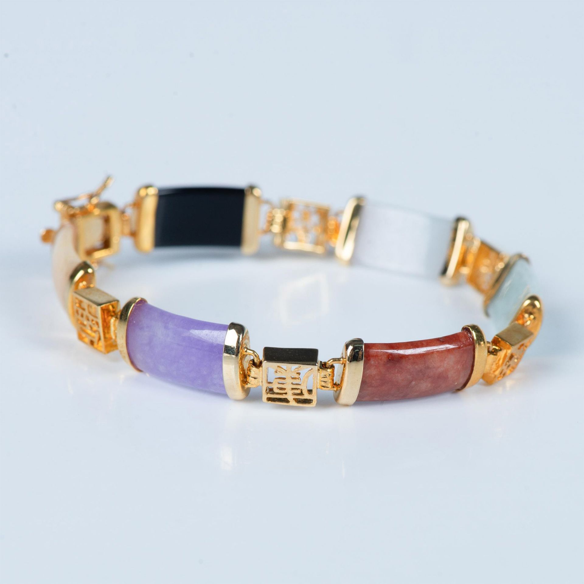 Chinese 14K Gold Multi-Colored Gemstone Bracelet - Image 4 of 7