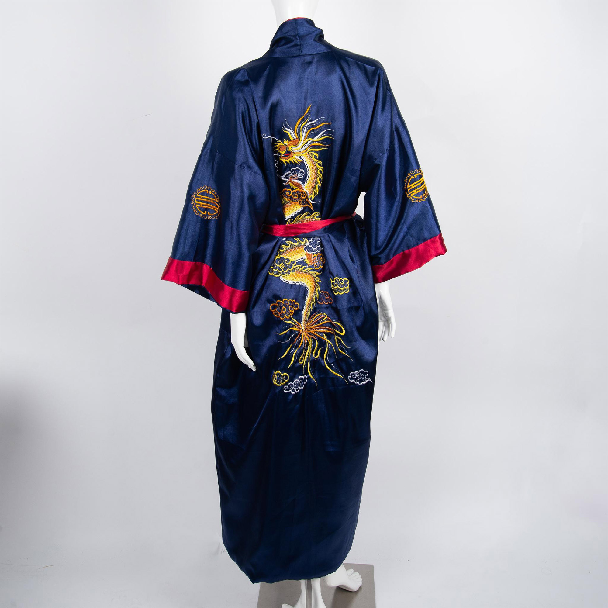 Asian Embroidered Reversible Kimono Robe with Sash - Bild 6 aus 7