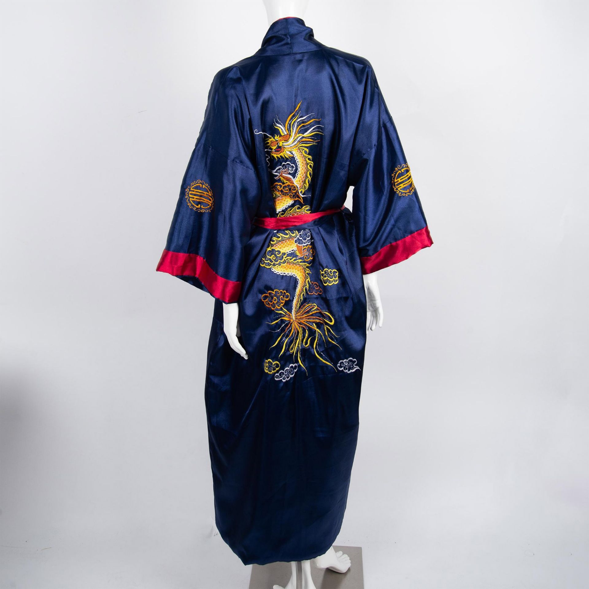 Asian Embroidered Reversible Kimono Robe with Sash - Image 6 of 7