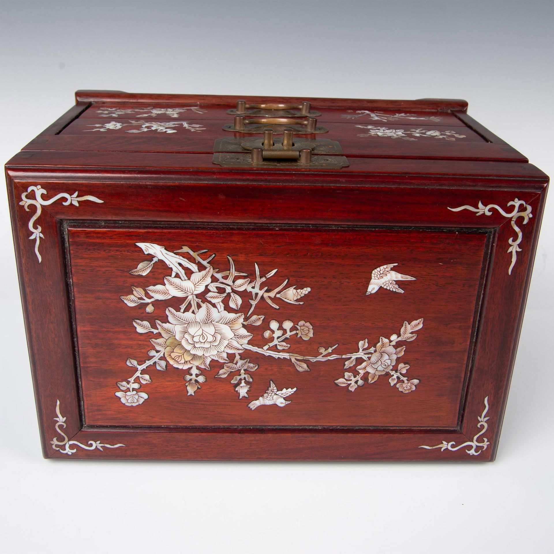 Asian Wood and Mother of Pearl Inlay Jewelry Box - Image 16 of 16