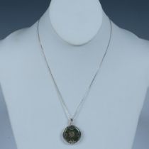 Asian Sterling Silver & Jade Medallion Pendant Necklace