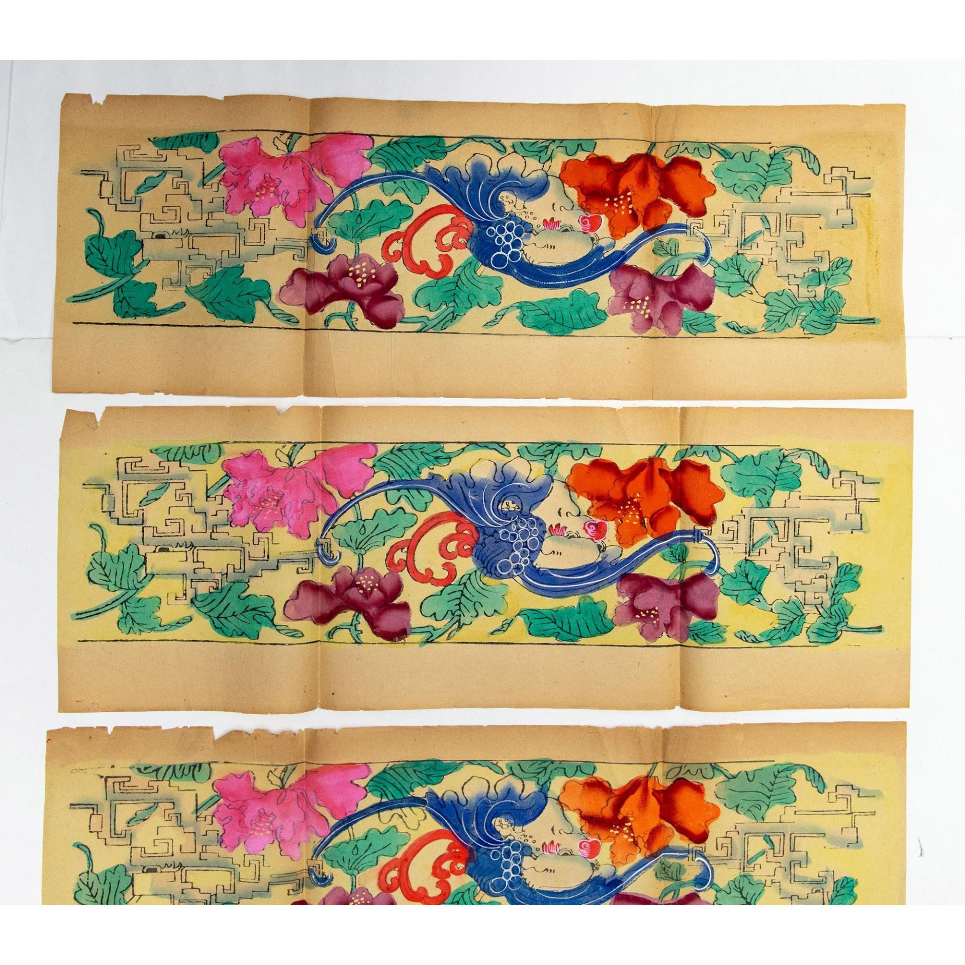 4pc Asian Woodblock Floral Prints - Bild 2 aus 4