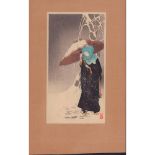 Sozan (Japanese, 1884 - ?) Woodblock Print, Lady in Snow