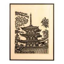 Un'ichi Hiratsuka, Original B&W Woodblock on Paper, Signed