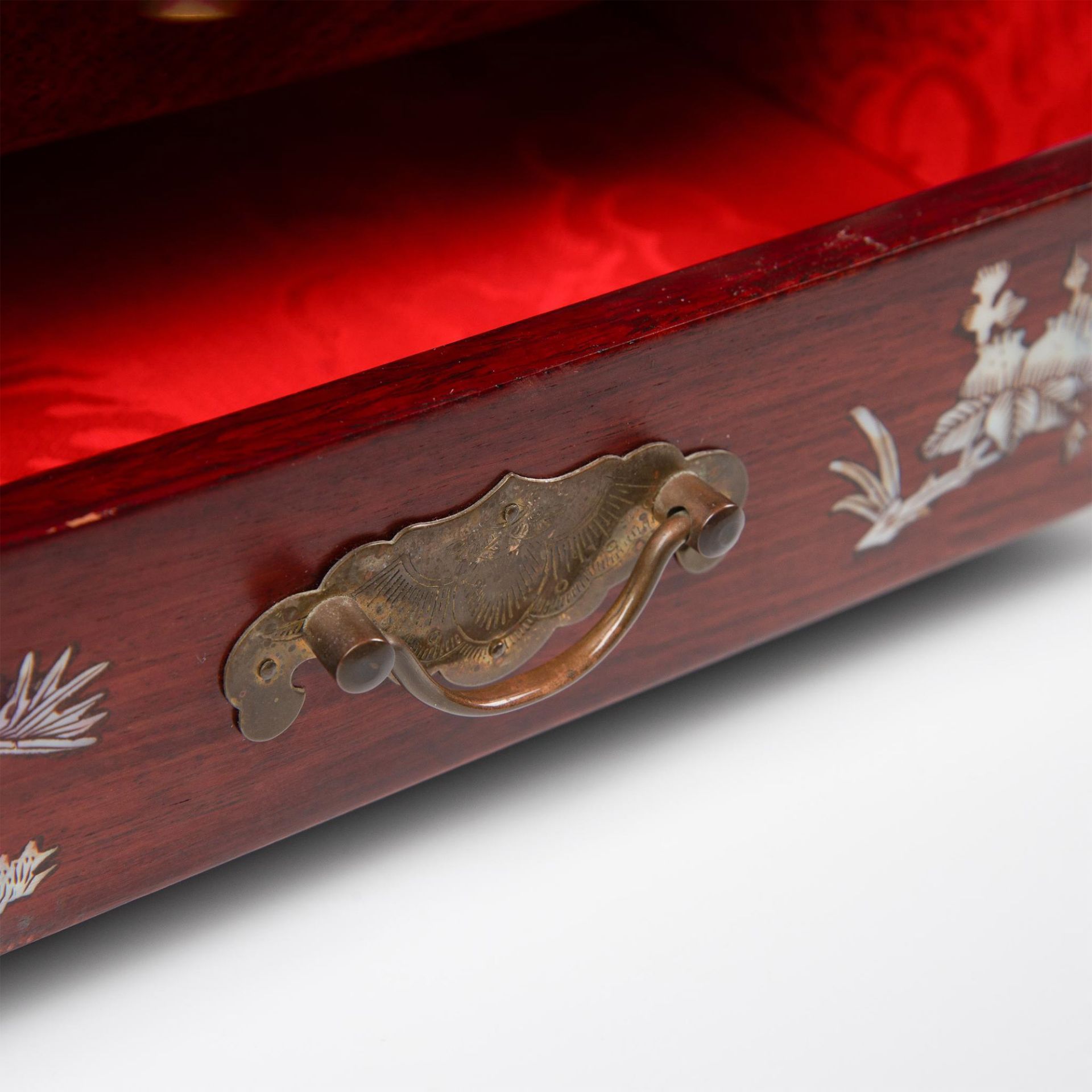 Asian Wood and Mother of Pearl Inlay Jewelry Box - Image 12 of 16