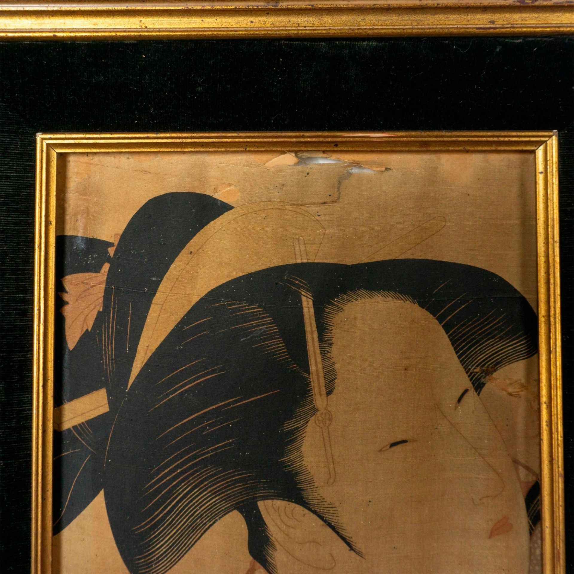 Utamaro (Japanese) Woodblock Print on Silk, Reflective Love - Image 4 of 6