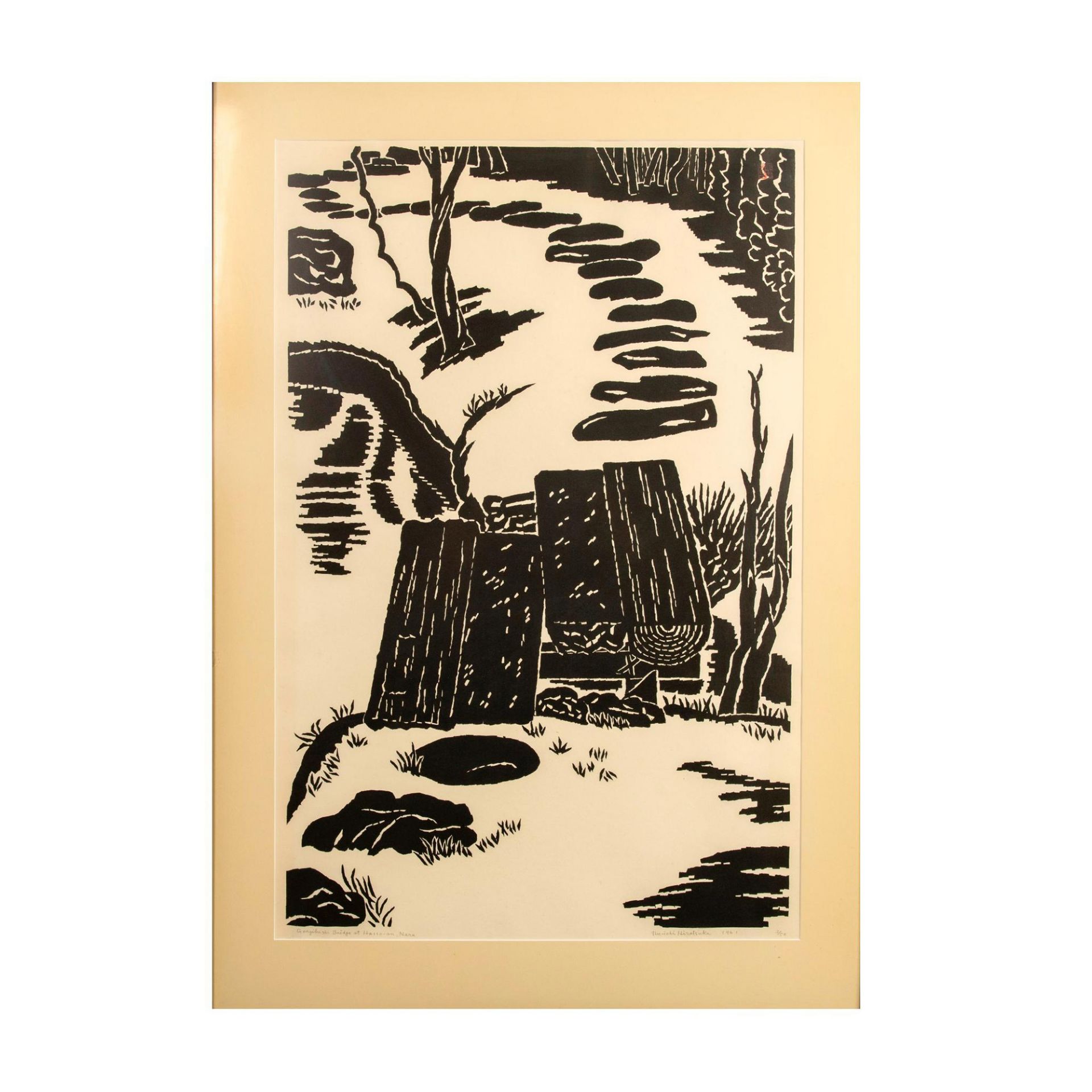 Un'ichi Hiratsuka, Original B&W Woodblock on Paper, Signed - Bild 2 aus 8