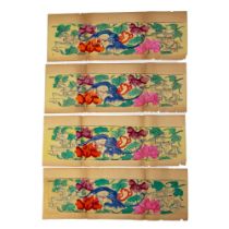 4pc Asian Woodblock Floral Prints