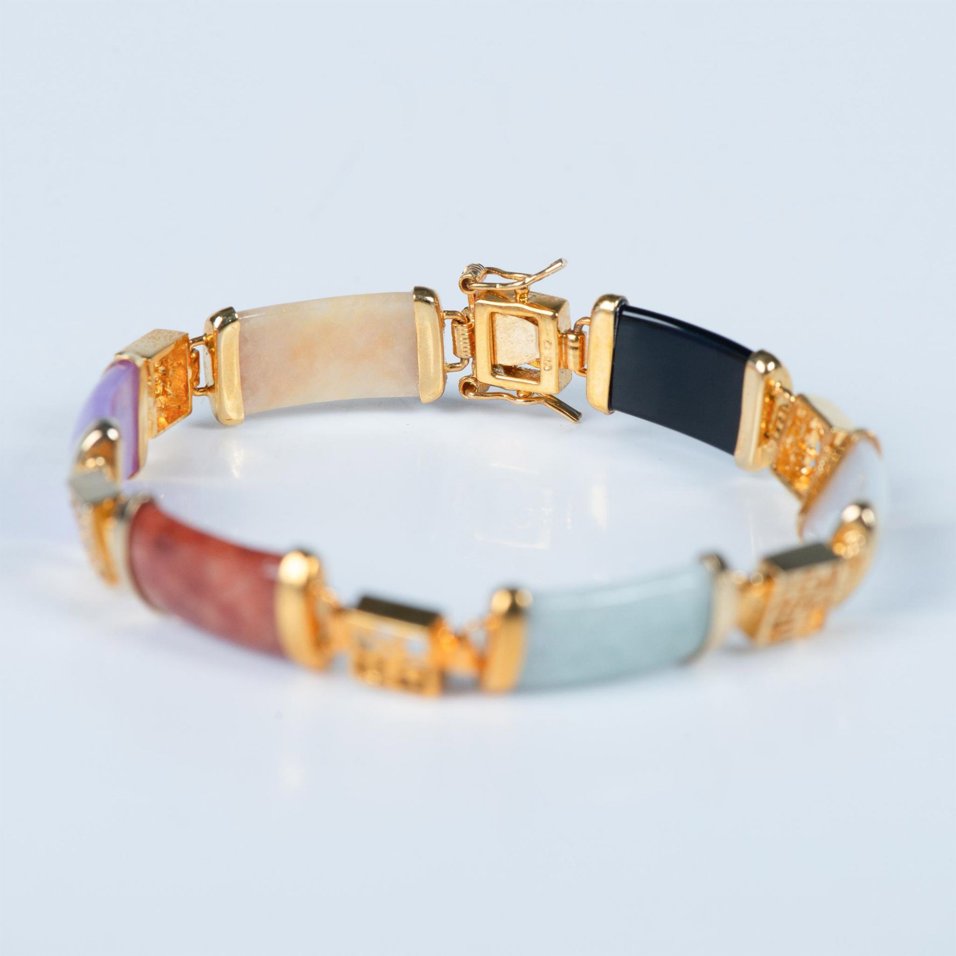 Chinese 14K Gold Multi-Colored Gemstone Bracelet - Image 2 of 7