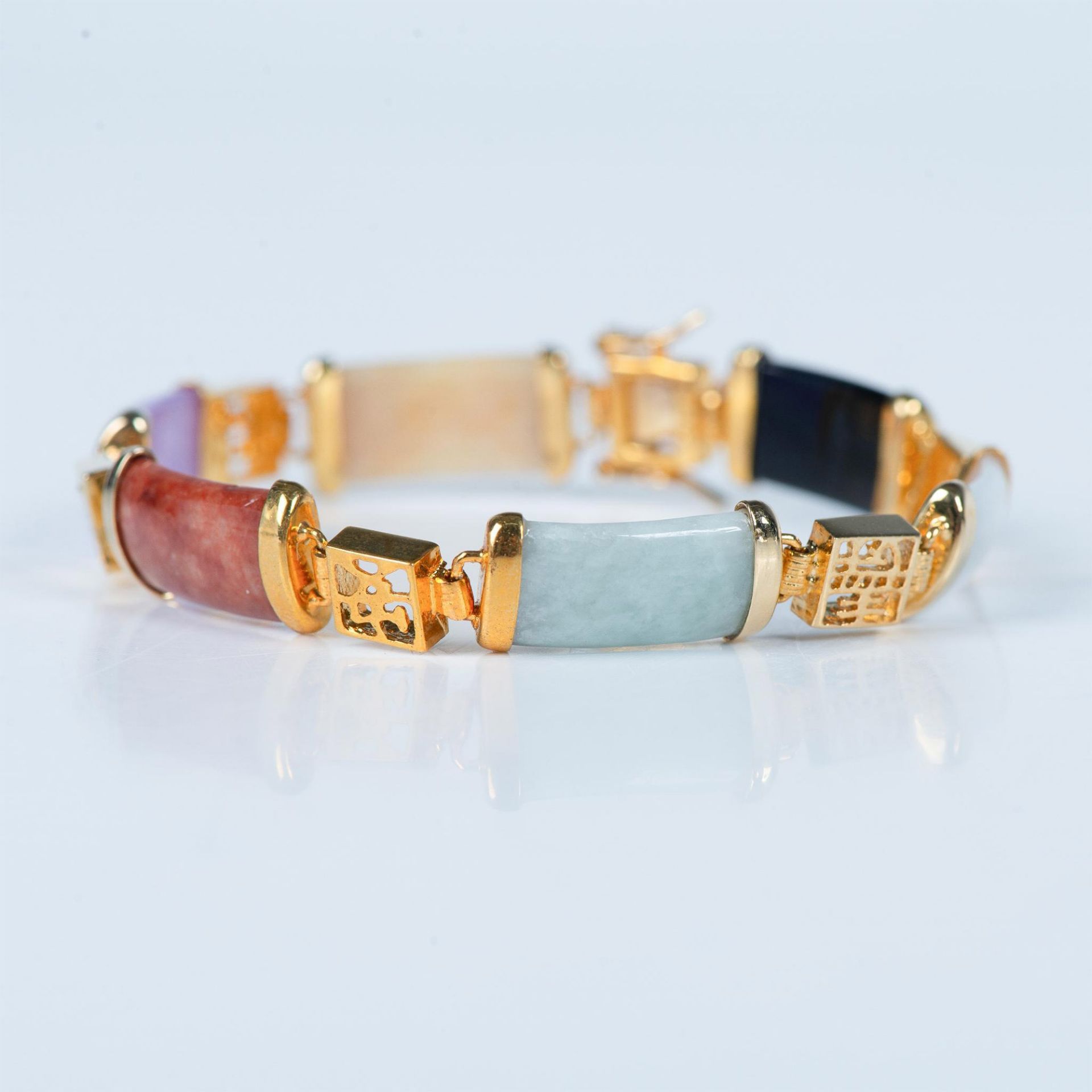 Chinese 14K Gold Multi-Colored Gemstone Bracelet - Image 3 of 7
