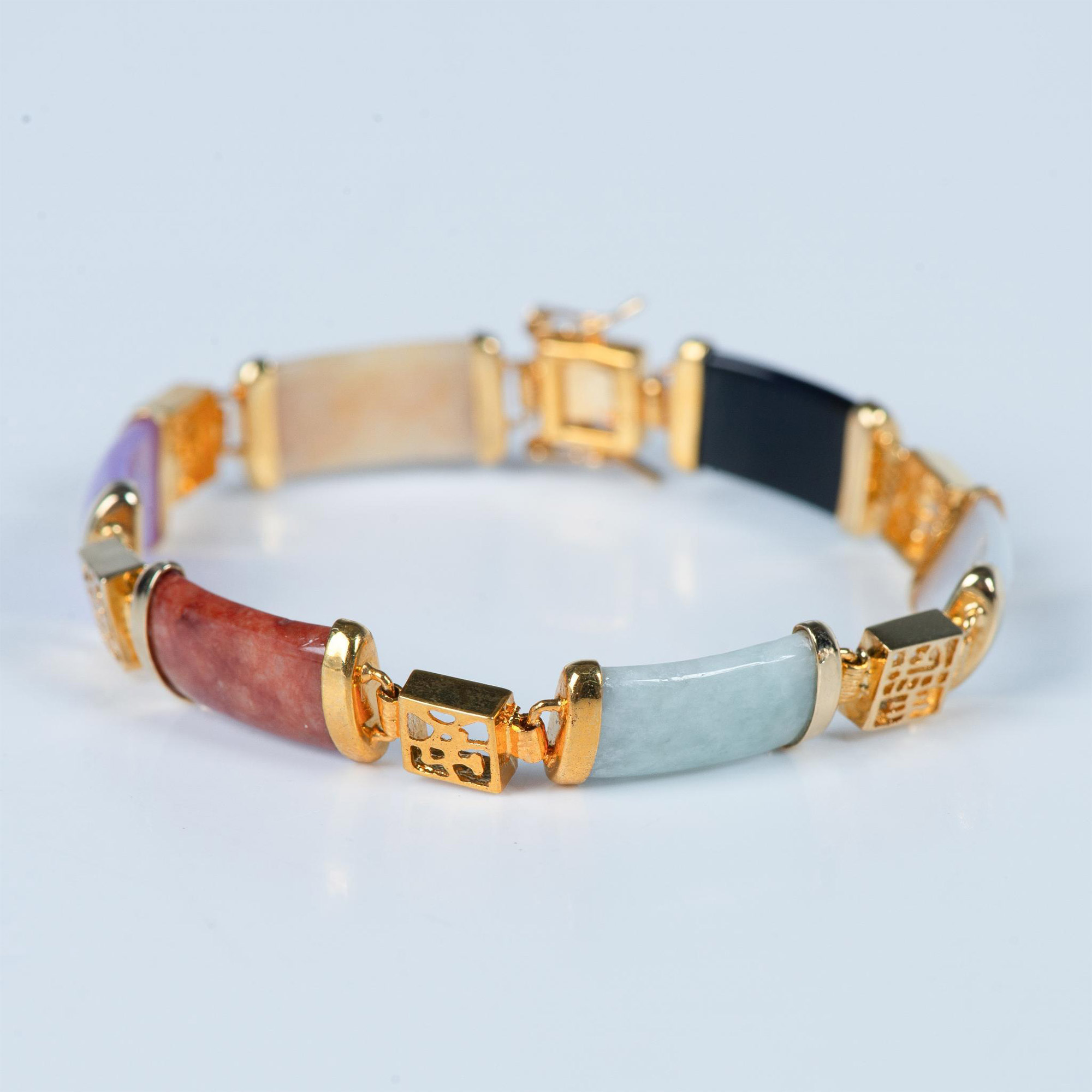 Chinese 14K Gold Multi-Colored Gemstone Bracelet