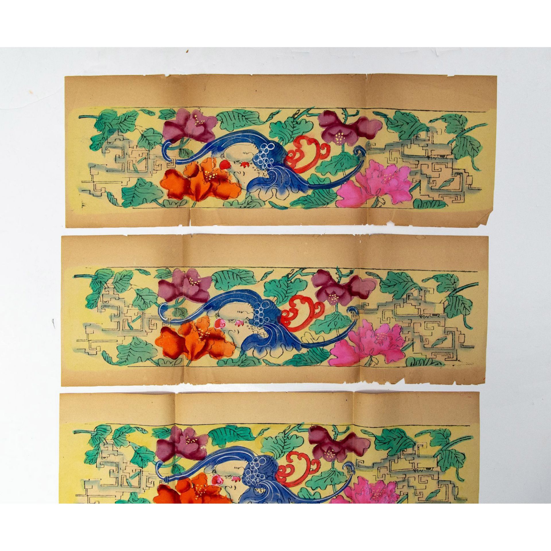 4pc Asian Woodblock Floral Prints - Bild 3 aus 4