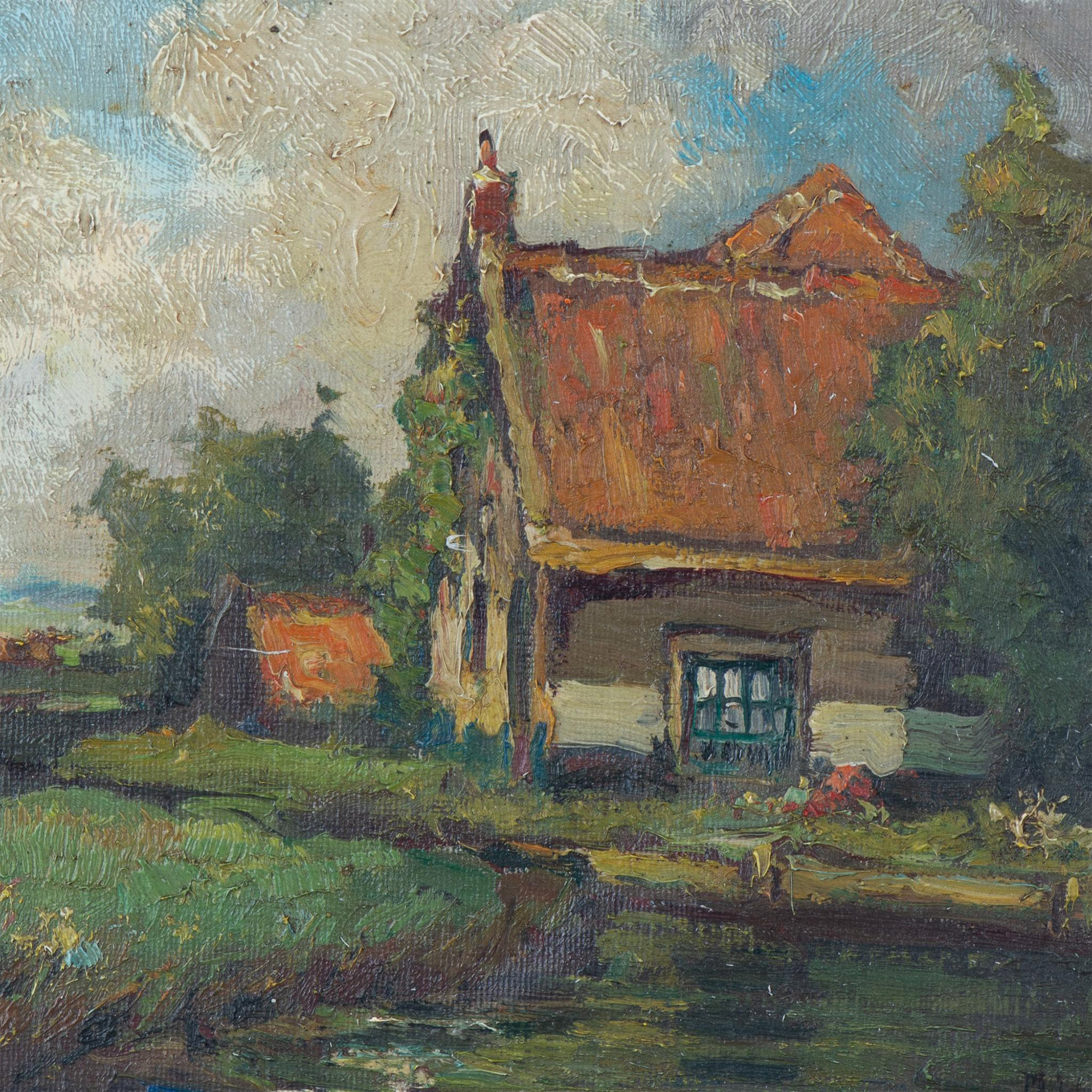 Original Oil on Wooden Board, Picturesque Farm, Signed - Image 2 of 6