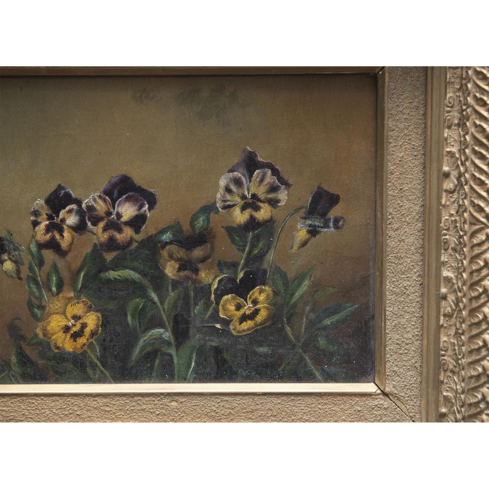 Antique Original Oil on Canvas, Still Life with Pansies - Bild 3 aus 6