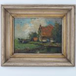 Original Oil on Wooden Board, Picturesque Farm, Signed