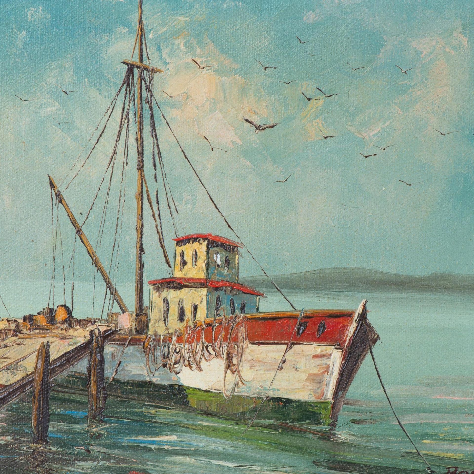 Rossini, Original Oil on Canvas, Fishing Boat Scene, Signed - Bild 2 aus 9
